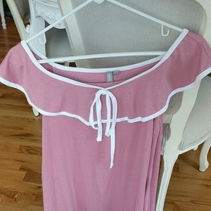 Asos dress bow off shoulder ruffle mauve pink
